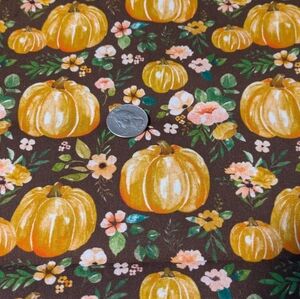 Cotton Fabric With Pumpkins And Flowers